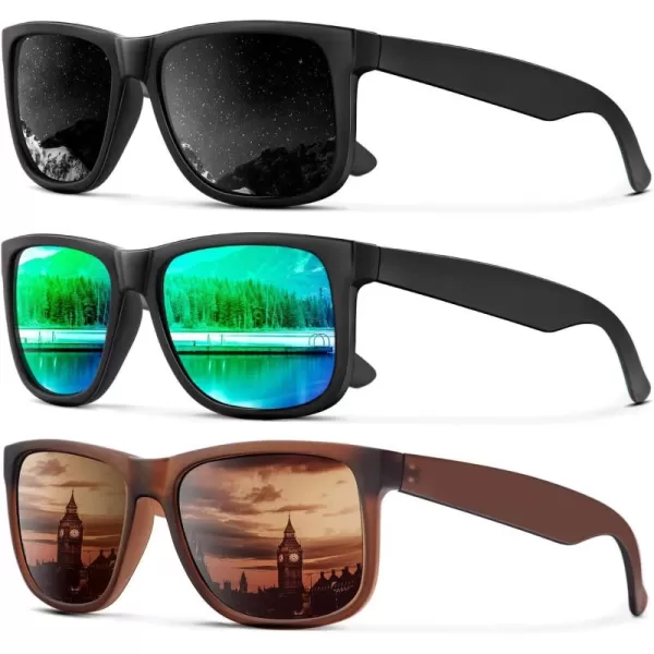 imageKALIYADI Sunglasses Men Polarized Sun glasses for Mens Womens Classic Matte Black Frame UV Protection 3pack3 Pack BlackGreenBrown