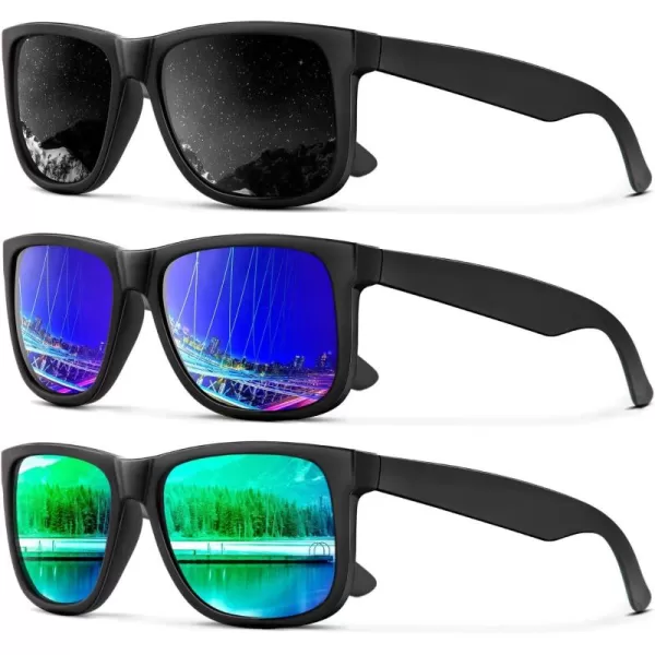 imageKALIYADI Sunglasses Men Polarized Sun glasses for Mens Womens Classic Matte Black Frame UV Protection 3pack3 Pack BlackGreenDrak Blue