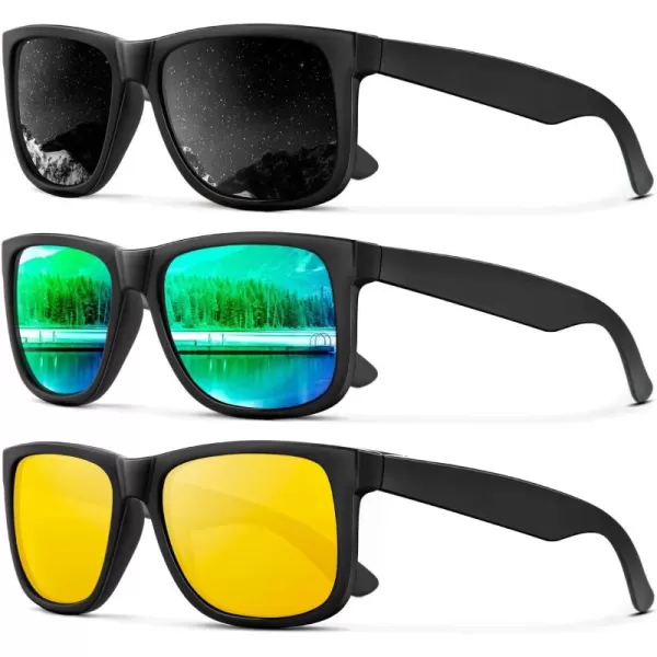 imageKALIYADI Sunglasses Men Polarized Sun glasses for Mens Womens Classic Matte Black Frame UV Protection 3pack3 Pack BlackGreenNight Vision