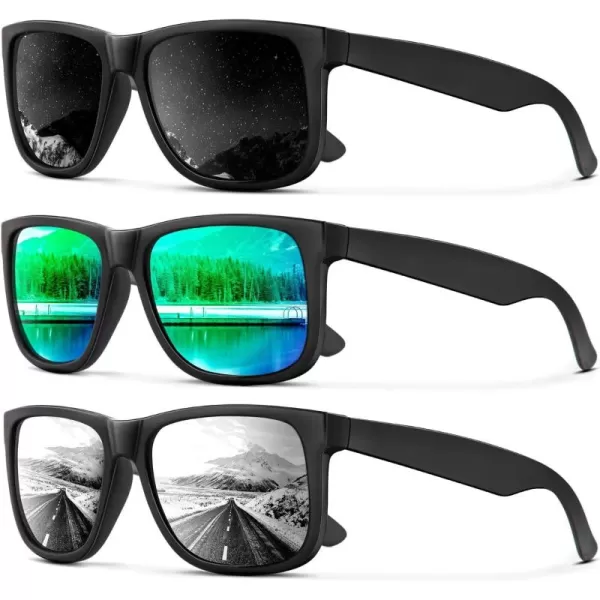 imageKALIYADI Sunglasses Men Polarized Sun glasses for Mens Womens Classic Matte Black Frame UV Protection 3pack3 Pack BlackGreenSilver