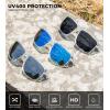 imageKALIYADI Polarized Sunglasses for Men and Women Mens Sun Glasses with UV Protection for Driving Fishing Golf 3 Packs3 Pack Clear FrameblackIce BlueSilver