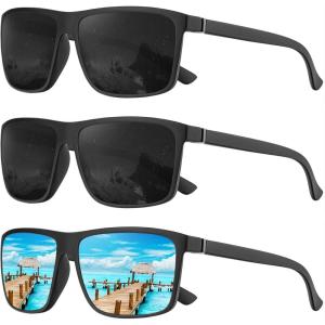 imageKALIYADI Polarized Sunglasses for Men and Women Mens Sun Glasses with UV Protection for Driving Fishing Golf 3 Packs3 Pack BlackBlackIce Blue