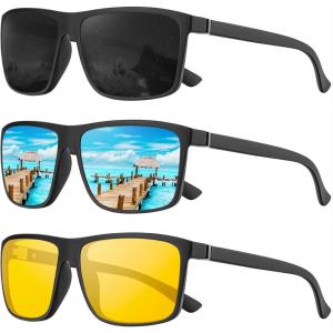 imageKALIYADI Polarized Sunglasses for Men and Women Mens Sun Glasses with UV Protection for Driving Fishing Golf 3 Packs3 Pack BlackIce BlueNight Vision