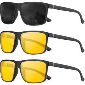 imageKALIYADI Polarized Sunglasses for Men and Women Mens Sun Glasses with UV Protection for Driving Fishing Golf 3 Packs3 Pack BlackNight VisionNight Vision