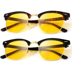 imageKALIYADI Sunglasses Men Polarized Sunglasses for Men Women Unisex SemiRimless Frame Retro Driving Sun Glasses UV BlockingB09 2 Packglossy Blackgold Night Vision Tortoise Night Vision