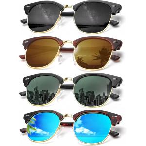 imageKALIYADI Sunglasses Men Polarized Sunglasses for Men Women Unisex SemiRimless Frame Retro Driving Sun Glasses UV BlockingE04blackTortoise Ice BlueTortoise G15Black