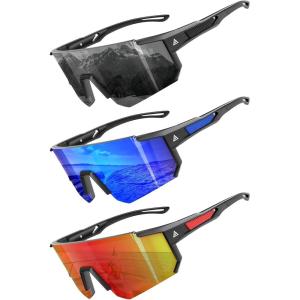 imageKALIYADI SunglassesMen Sports MensSunglasses Women Sun Glasses with UV400 for Running Cycling Golf FishingA02blackdark Bluered