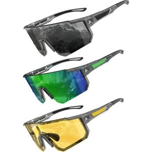 imageKALIYADI SunglassesMen Sports MensSunglasses Women Sun Glasses with UV400 for Running Cycling Golf FishingA05transparent Blacktransparent Greennight Vision