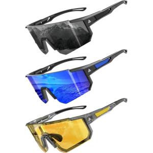 imageKALIYADI SunglassesMen Sports MensSunglasses Women Sun Glasses with UV400 for Running Cycling Golf FishingA06blackdark Bluenight Vision