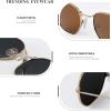 imageKALIYADI Sunglasses for Women and Men Polarized Square UV Protection Trendy Metal Frame Hexagon SunglassesB9 2 Pack LeopardGrey  GoldBrown