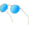imageKALIYADI Sunglasses for Women and Men Polarized Square UV Protection Trendy Metal Frame Hexagon SunglassesD5 GoldBlue Round