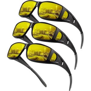 imageKALIYADI NightVisionGlasses FitOverGlasses WrapAround Glasses Anti Glare Night Driving Glasses for men women HD LensGlossy BlackNight Vision  Glossy BlackNight Vision  Glossy BlackNight Vision