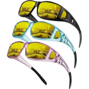 imageKALIYADI NightVisionGlasses FitOverGlasses WrapAround Glasses Anti Glare Night Driving Glasses for men women HD LensGlossy BlackNight Vision  Transparent PurpleNight Vision  Transparent BlueNight Vision