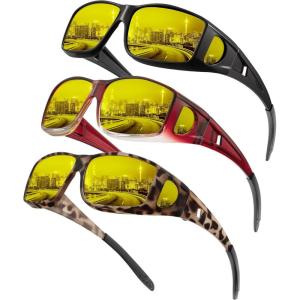 imageKALIYADI NightVisionGlasses FitOverGlasses WrapAround Glasses Anti Glare Night Driving Glasses for men women HD LensGlossy BlackNight Vision  Wine Red GradientNight Vision  Matte TortoiseNight Vision