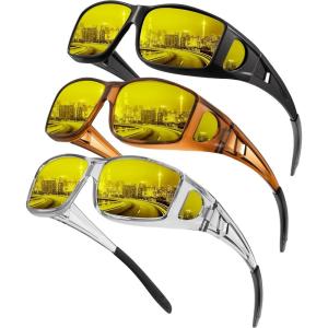 imageKALIYADI NightVisionGlasses FitOverGlasses WrapAround Glasses Anti Glare Night Driving Glasses for men women HD LensTransparent GreyNight Vision  Glossy BlackNight Vision  Transparent BrownNight Vision