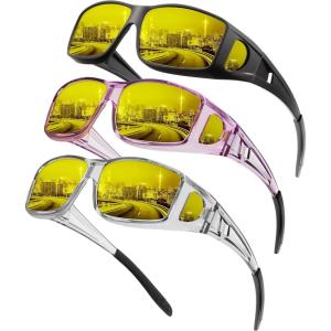 imageKALIYADI NightVisionGlasses FitOverGlasses WrapAround Glasses Anti Glare Night Driving Glasses for men women HD LensTransparent GreyNight Vision  Matte BlackNight Vision  Transparent PurpleNight Vision