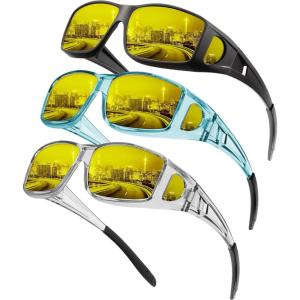 imageKALIYADI NightVisionGlasses FitOverGlasses WrapAround Glasses Anti Glare Night Driving Glasses for men women HD LensTransparent GreyNight Vision  Matte BlackNight Vision  Transparent BlueNight Vision