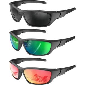 imageKALIYADI PolarizedSunglassesMen Sports MensSunglasses Women Sun Glasses with UV400 Protection for Cycling Fishing RunningA05blackgreenred