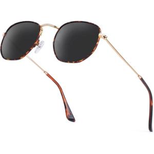 imageKALIYADI Sunglasses for Women and Men Polarized Square UV Protection Trendy Metal Frame Hexagon SunglassesA3 LeopardGrey Hexagonal