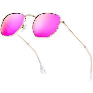 imageKALIYADI Sunglasses for Women and Men Polarized Square UV Protection Trendy Metal Frame Hexagon SunglassesA7 GoldPink Hexagonal
