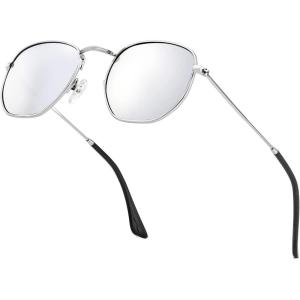 imageKALIYADI Sunglasses for Women and Men Polarized Square UV Protection Trendy Metal Frame Hexagon SunglassesA8 SilverSilver Hexagonal