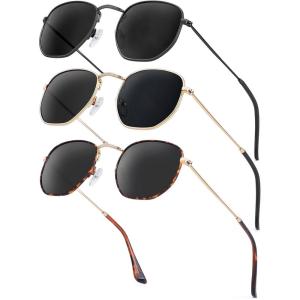 imageKALIYADI Sunglasses for Women and Men Polarized Square UV Protection Trendy Metal Frame Hexagon SunglassesC6 3 Pack BlackGrey  GoldGrey  LeopardGrey Hexagonal
