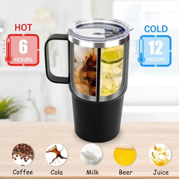 Sursip 24 oz Insulated Cup with Handle Double Wall Vacuum Stainless Steel Tumbler with Straw and 2 Lids For ColdHot Drinks Coffee Travel Mug for CarHomeOfficePartyCamping White2 PackBlack