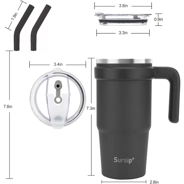 Sursip 24 oz Insulated Tumbler with Handle Double Wall Vacuum Stainless Steel Cup with Straw and 2 Lids For ColdHot Drinks Coffee Travel Mug for CarHomeOfficePartyCamping Charcoal GrayCharcoal