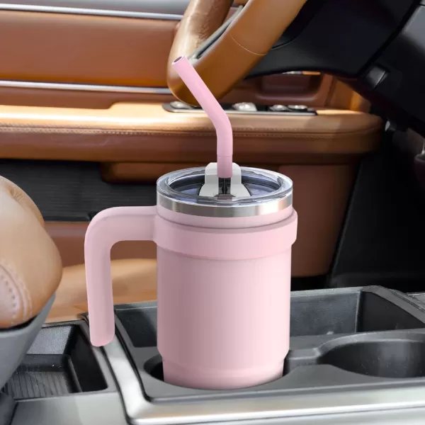 Sursip 24 oz Insulated Tumbler with Handle Double Wall Vacuum Stainless Steel Cup with Straw and 2 Lids For ColdHot Drinks Coffee Travel Mug for CarHomeOfficePartyCamping CreamPink