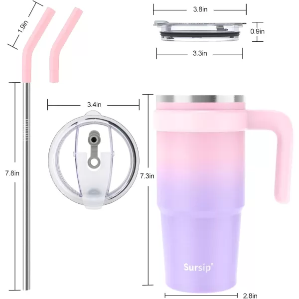 Sursip 24 oz Insulated Tumbler with Handle Double Wall Vacuum Stainless Steel Cup with Straw and 2 Lids For ColdHot Drinks Coffee Travel Mug for CarHomeOfficePartyCamping Charcoal GrayPinkPurple