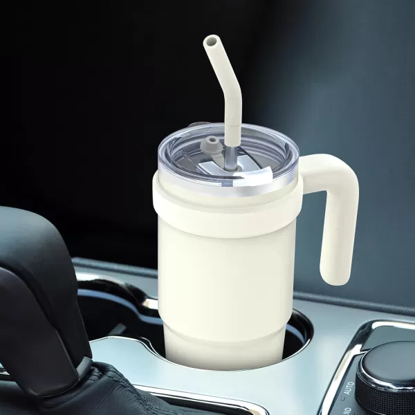 Sursip 24 oz Insulated Tumbler with Handle Double Wall Vacuum Stainless Steel Cup with Straw and 2 Lids For ColdHot Drinks Coffee Travel Mug for CarHomeOfficePartyCamping CreamCream