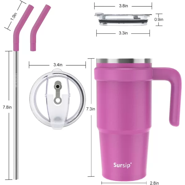 Sursip 24 oz Insulated Tumbler with Handle Double Wall Vacuum Stainless Steel Cup with Straw and 2 Lids For ColdHot Drinks Coffee Travel Mug for CarHomeOfficePartyCamping Charcoal GrayClaret