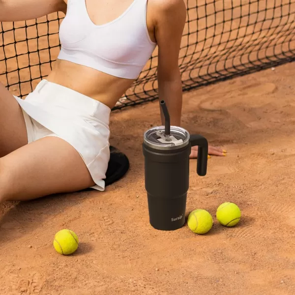 Sursip 24 oz Insulated Tumbler with Handle Double Wall Vacuum Stainless Steel Cup with Straw and 2 Lids For ColdHot Drinks Coffee Travel Mug for CarHomeOfficePartyCamping Charcoal GrayGreen