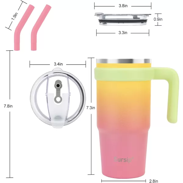 Sursip 24 oz Insulated Tumbler with Handle Double Wall Vacuum Stainless Steel Cup with Straw and 2 Lids For ColdHot Drinks Coffee Travel Mug for CarHomeOfficePartyCamping CreamYellowPink