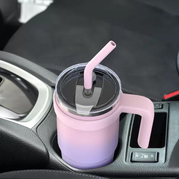 Sursip 24 oz Insulated Tumbler with Handle Double Wall Vacuum Stainless Steel Cup with Straw and 2 Lids For ColdHot Drinks Coffee Travel Mug for CarHomeOfficePartyCamping Charcoal GrayPinkPurple