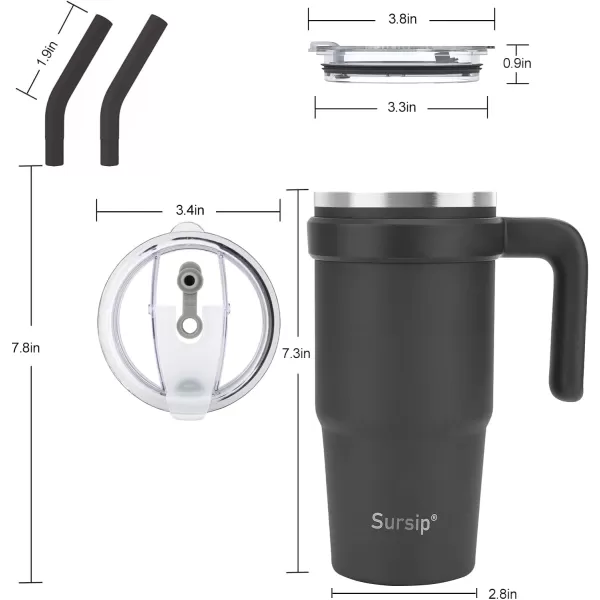 Sursip 24 oz Insulated Tumbler with Handle Double Wall Vacuum Stainless Steel Cup with Straw and 2 Lids For ColdHot Drinks Coffee Travel Mug for CarHomeOfficePartyCamping CreamCharcoal