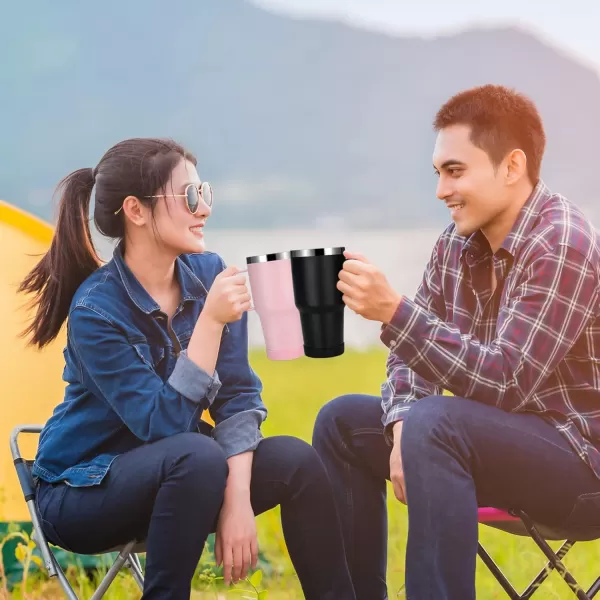 Sursip 30oz Insulated MugTumbler With Lid and StrawStainless Steel Vacuum TumblerKeep Cold and HotBPA FreeLeak ProofDishwasher SafeCar HolderGiftsTravel MugCoffee TumblerBlack1PackInjection CeramicPink