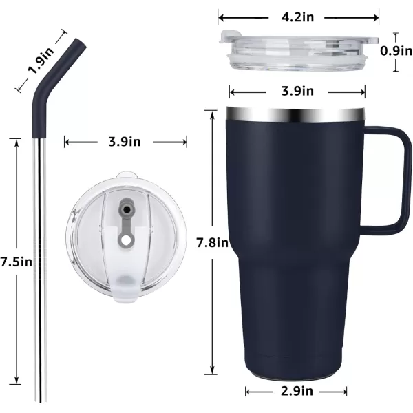 Sursip 30oz Insulated MugTumbler With Lid and StrawStainless Steel Vacuum TumblerKeep Cold and HotBPA FreeLeak ProofDishwasher SafeCar HolderGiftsTravel MugCoffee TumblerBlack1PackNavy