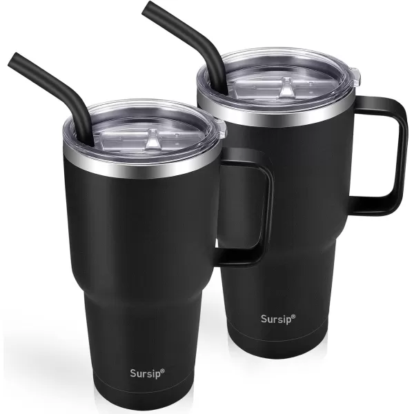 Sursip 30oz Insulated MugTumbler With Lid and StrawStainless Steel Vacuum TumblerKeep Cold and HotBPA FreeLeak ProofDishwasher SafeCar HolderGiftsTravel MugCoffee TumblerBlack1PackBlack