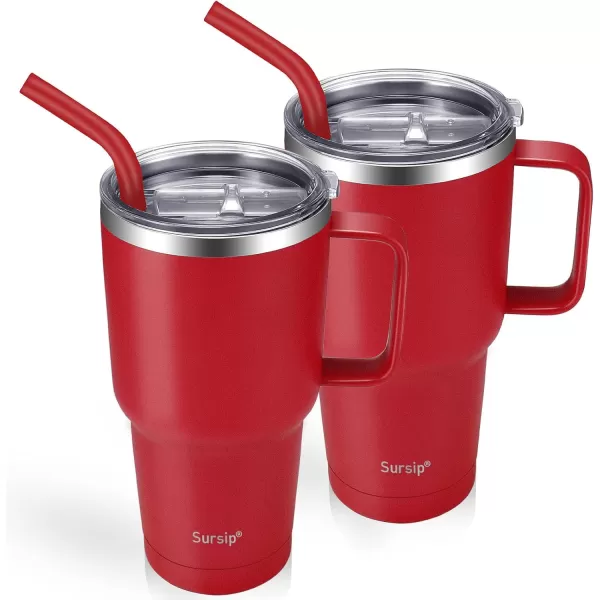 Sursip 30oz Insulated MugTumbler With Lid and StrawStainless Steel Vacuum TumblerKeep Cold and HotBPA FreeLeak ProofDishwasher SafeCar HolderGiftsTravel MugCoffee TumblerBlack1PackRed