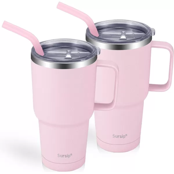 Sursip 30oz Insulated MugTumbler With Lid and StrawStainless Steel Vacuum TumblerKeep Cold and HotBPA FreeLeak ProofDishwasher SafeCar HolderGiftsTravel MugCoffee TumblerBlack1PackPink