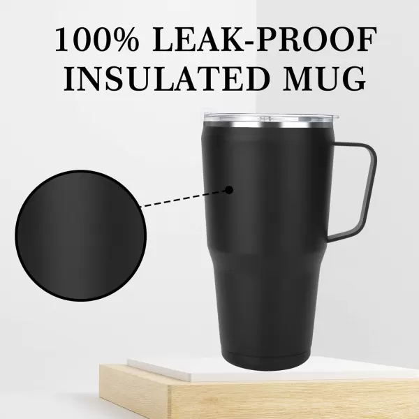 Sursip 30oz Mug TumblerStainless Steel Vacuum Insulated Mug with HandleLid and StrawFit for Car HolderKeeps Cold up to 24 HoursSweat ProofLeak ProofDishwasher SafeBlack1 Count Pack of 1