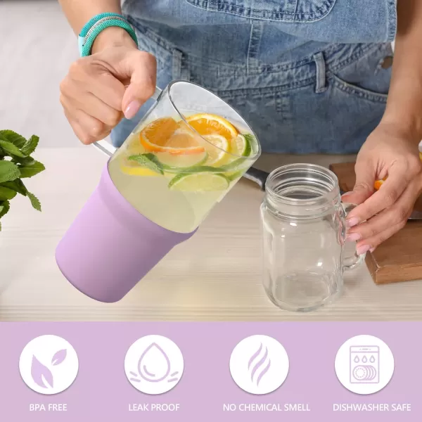 Sursip 32 oz Glass Tumbler with Handle Glass Water Bottles with Lid and Straw Reusable Iced Coffee Cup with Silicone Sleeve  Fits in Car Holder BPA Free Leak Proof Dishwasher Safe KhakiTaro Purple