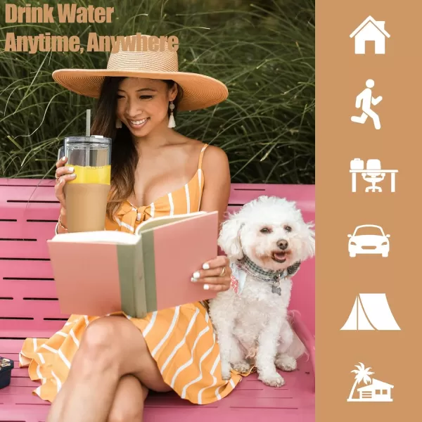 Sursip 32 oz Glass Tumbler with Handle Glass Water Bottles with Lid and Straw Reusable Iced Coffee Cup with Silicone Sleeve  Fits in Car Holder BPA Free Leak Proof Dishwasher Safe KhakiKhaki