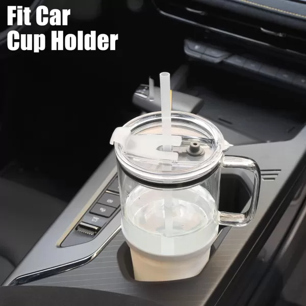 Sursip 32 oz Glass Tumbler with Handle Glass Water Bottles with Lid and Straw Reusable Iced Coffee Cup with Silicone Sleeve  Fits in Car Holder BPA Free Leak Proof Dishwasher Safe KhakiWhite
