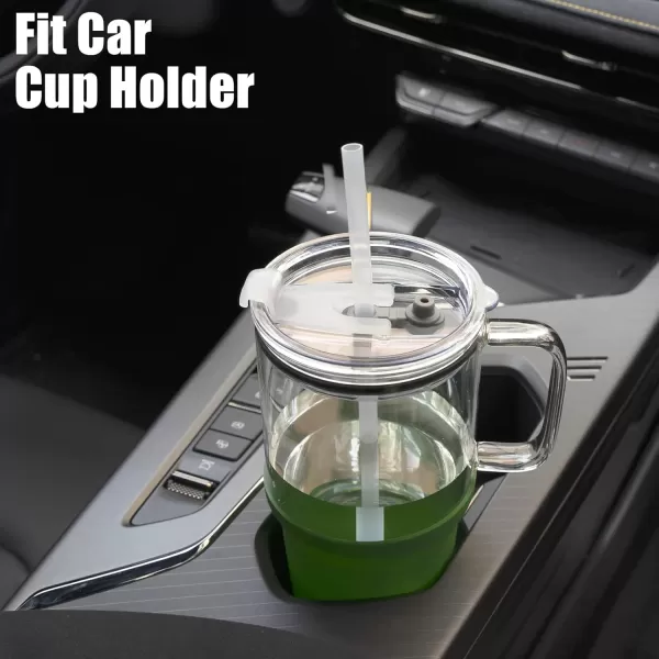 Sursip 32 oz Glass Tumbler with Handle Glass Water Bottles with Lid and Straw Reusable Iced Coffee Cup with Silicone Sleeve  Fits in Car Holder BPA Free Leak Proof Dishwasher Safe KhakiOlive Green