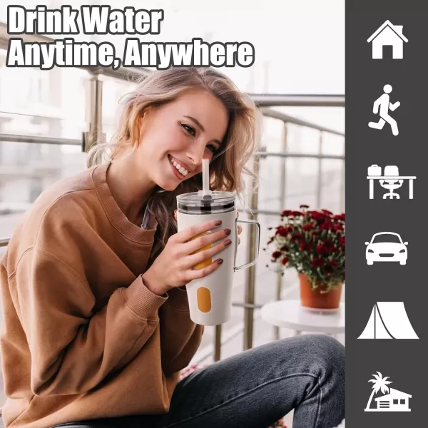 Sursip 32 oz Glass Tumbler with Handle Glass Water Bottles with Lid and Straw Reusable Iced Coffee Cup with Silicone Sleeve  Fits in Car Holder BPA Free Leak Proof Dishwasher Safe KhakiWhite