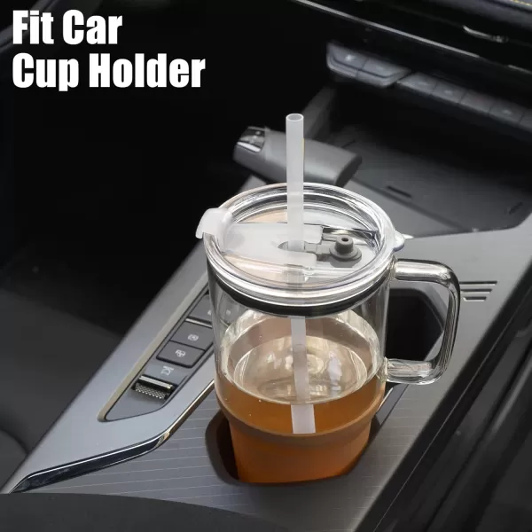 Sursip 32 oz Glass Tumbler with Handle Glass Water Bottles with Lid and Straw Reusable Iced Coffee Cup with Silicone Sleeve  Fits in Car Holder BPA Free Leak Proof Dishwasher Safe KhakiKhaki
