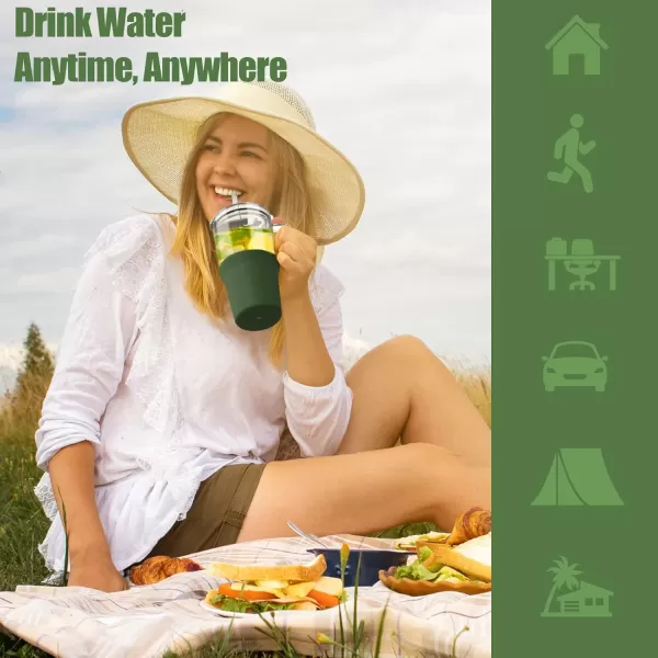 Sursip 32 oz Glass Tumbler with Handle Glass Water Bottles with Lid and Straw Reusable Iced Coffee Cup with Silicone Sleeve  Fits in Car Holder BPA Free Leak Proof Dishwasher Safe KhakiOlive Green