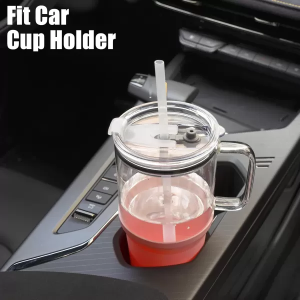 Sursip 32 oz Glass Tumbler with Handle Glass Water Bottles with Lid and Straw Reusable Iced Coffee Cup with Silicone Sleeve  Fits in Car Holder BPA Free Leak Proof Dishwasher Safe KhakiPink
